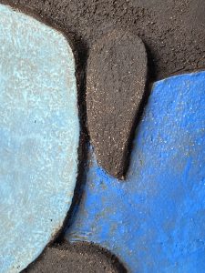 Black, royal and light blue stoneware vessel detail by Alexandra Ridel