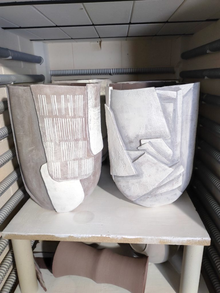 Interior of the ceramic kiln before firing, Alexandra Ridel's studio