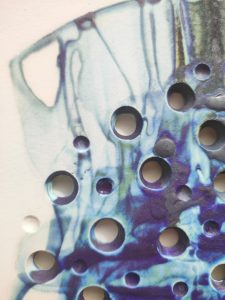  detail of flowing blue glaze, porcelain wall composition by Alexandra Ridel